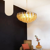 Murano-Style Poliedri Faceted Transparent Amber Glass Chandelier