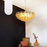 Murano-Style Poliedri Faceted Transparent Amber Glass Chandelier