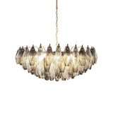 Murano-Style Poliedri Faceted Transparent Smoked Glass Chandelier