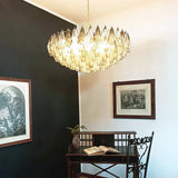 Murano-Style Poliedri Faceted Transparent Smoked Glass Chandelier