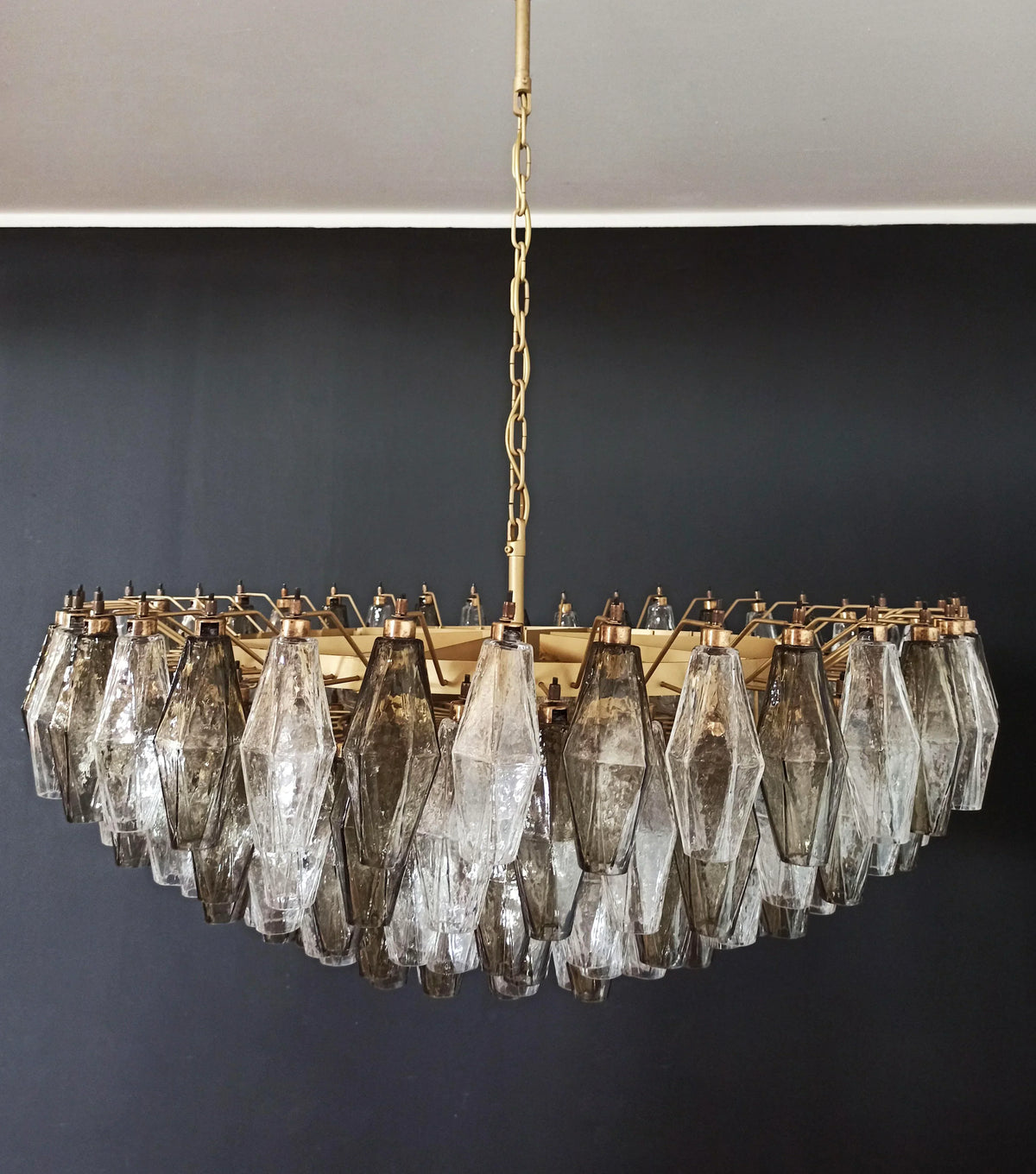 Murano-Style Poliedri Faceted Transparent Smoked Glass Chandelier