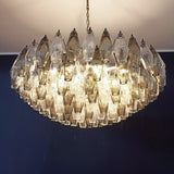 Murano-Style Poliedri Faceted Transparent Smoked Glass Chandelier
