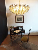 Murano-Style Poliedri Faceted Transparent Smoked Glass Chandelier