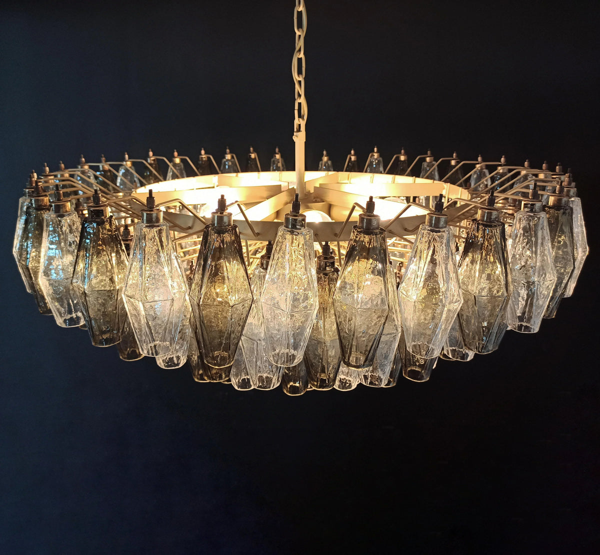 Murano-Style Poliedri Faceted Transparent Smoked Glass Chandelier