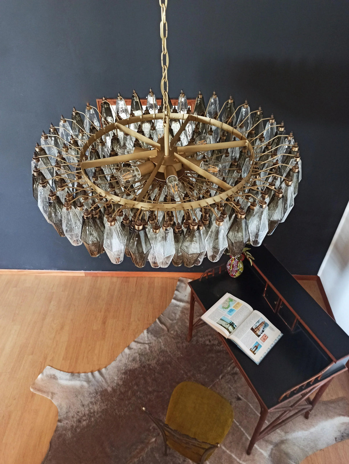 Murano-Style Poliedri Faceted Transparent Smoked Glass Chandelier