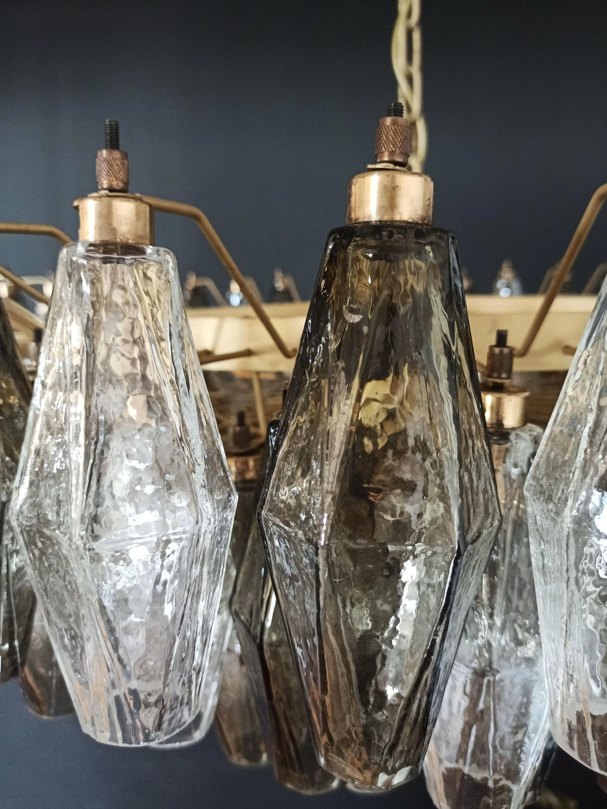 Murano-Style Poliedri Faceted Transparent Smoked Glass Chandelier