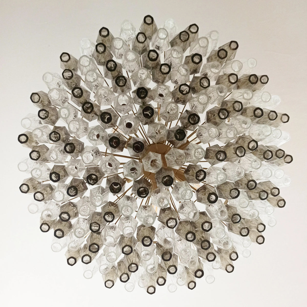 Murano-Style Poliedri Faceted Transparent Smoked Glass Chandelier