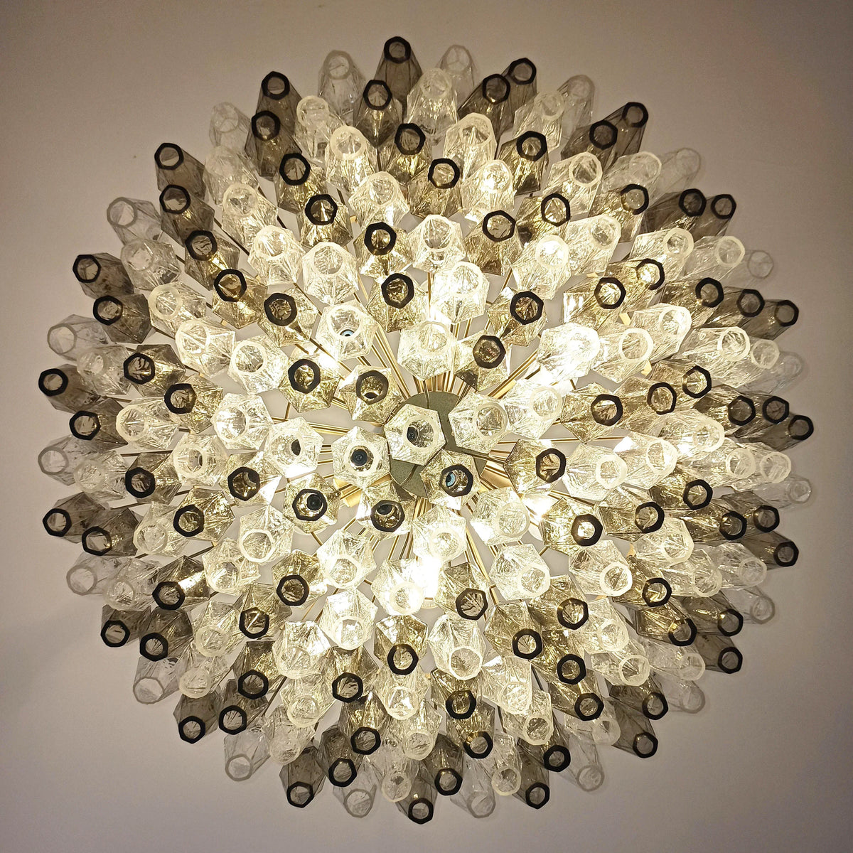 Murano-Style Poliedri Faceted Transparent Smoked Glass Chandelier