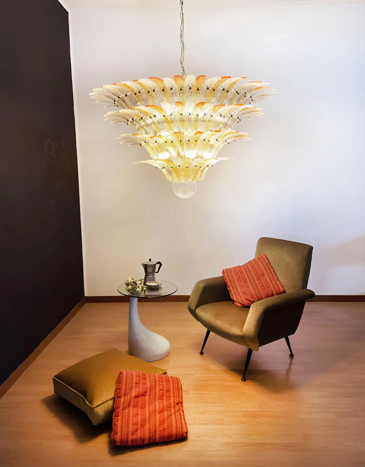 Murano-Style Palmette Amber Transparent Chandelier
