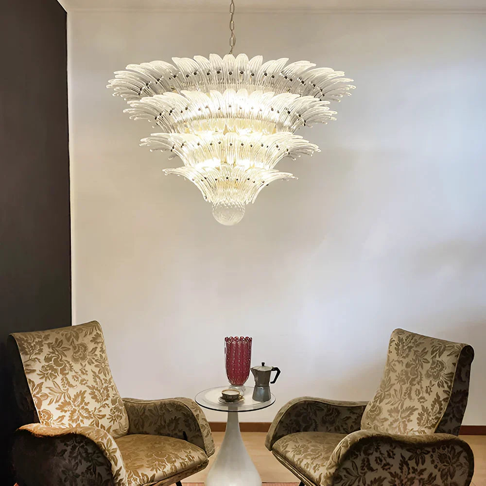 Murano-Style Palmette Glass Transparent Chandelier