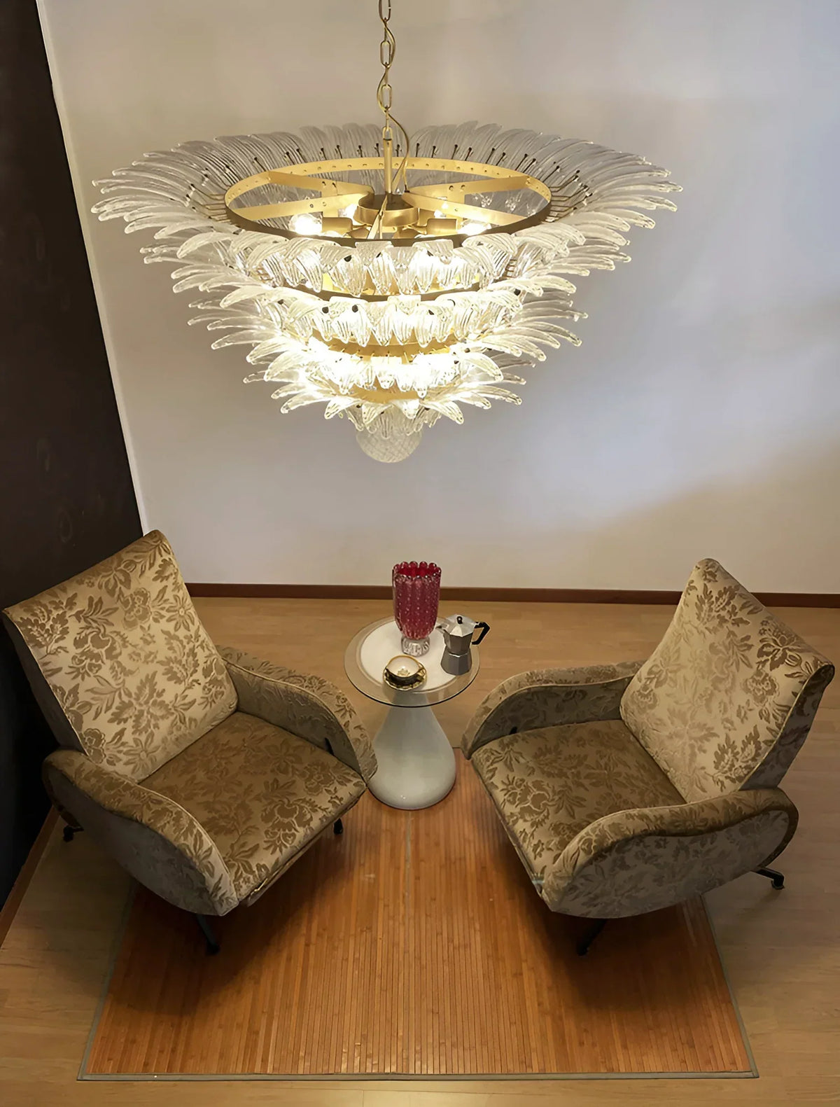 Murano-Style Palmette Glass Transparent Chandelier