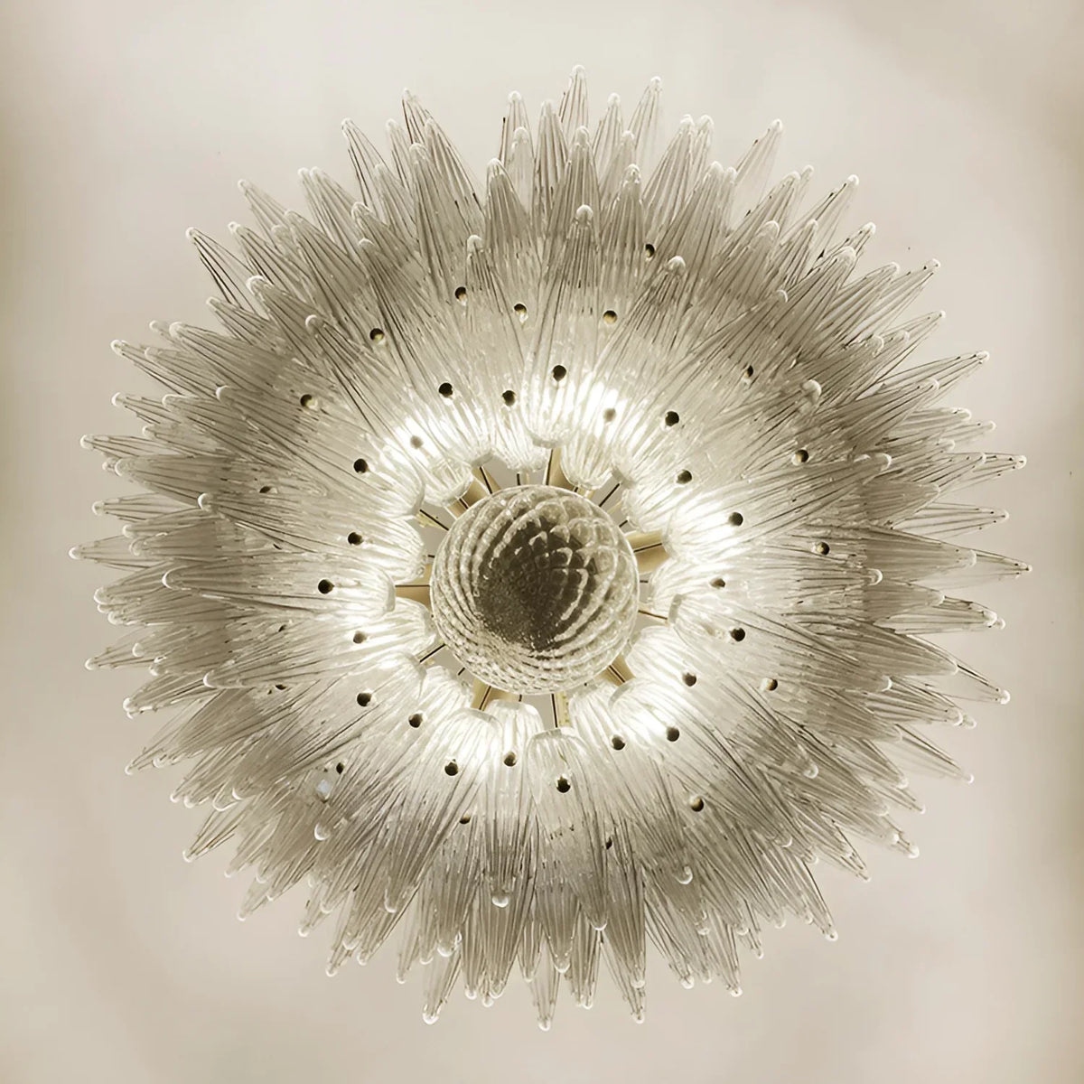 Murano-Style Palmette Glass Transparent Chandelier
