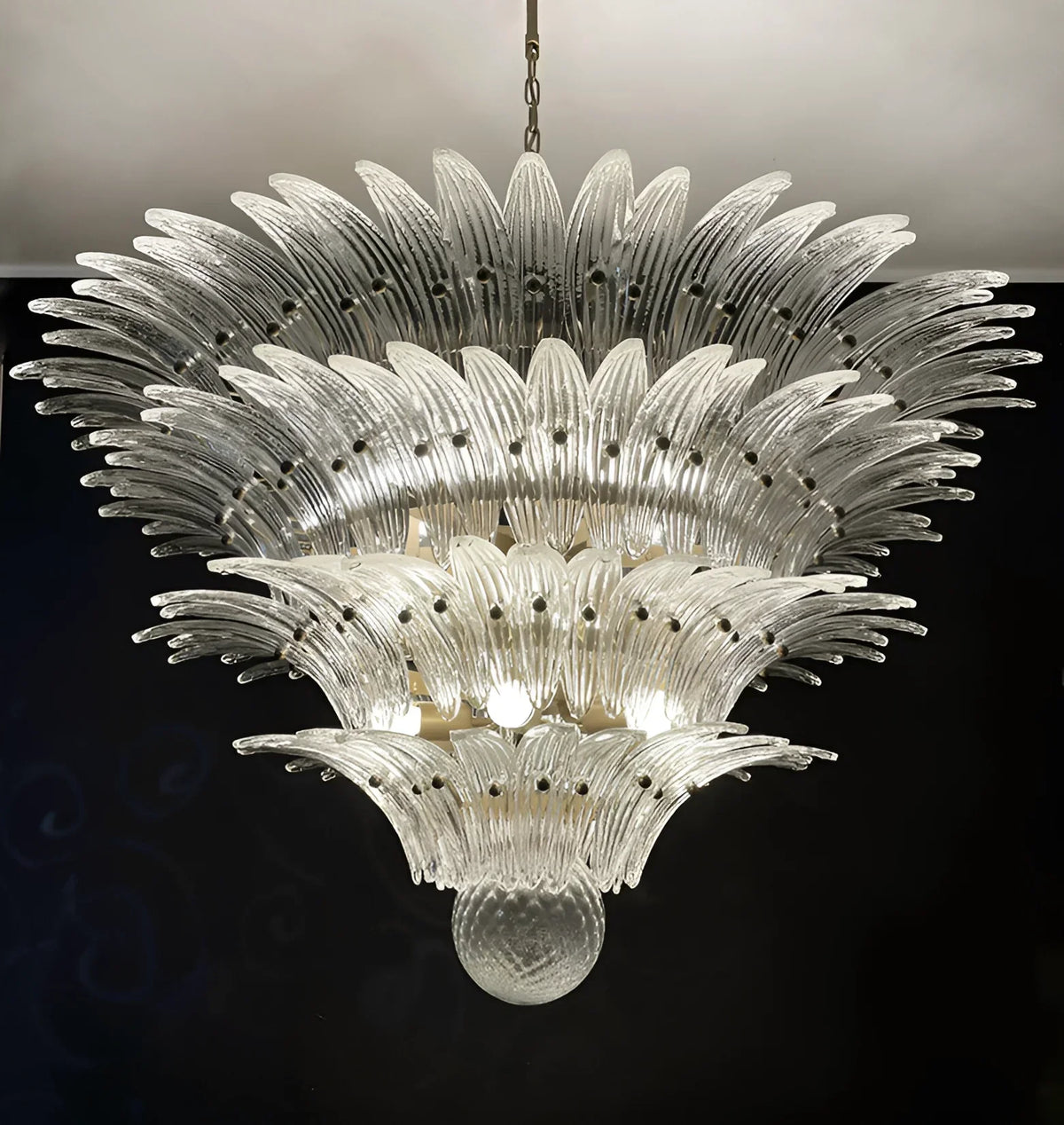Murano-Style Palmette Glass Transparent Chandelier
