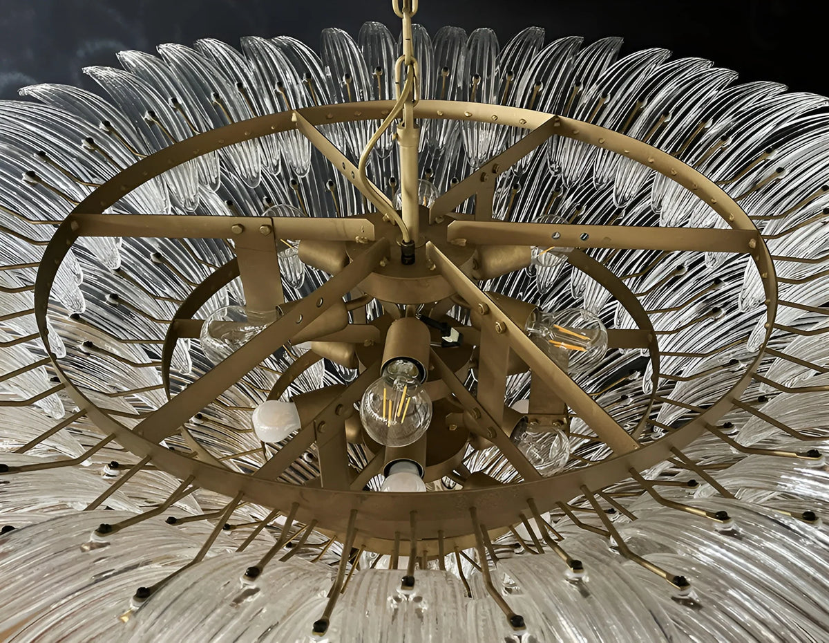 Murano-Style Palmette Glass Transparent Chandelier