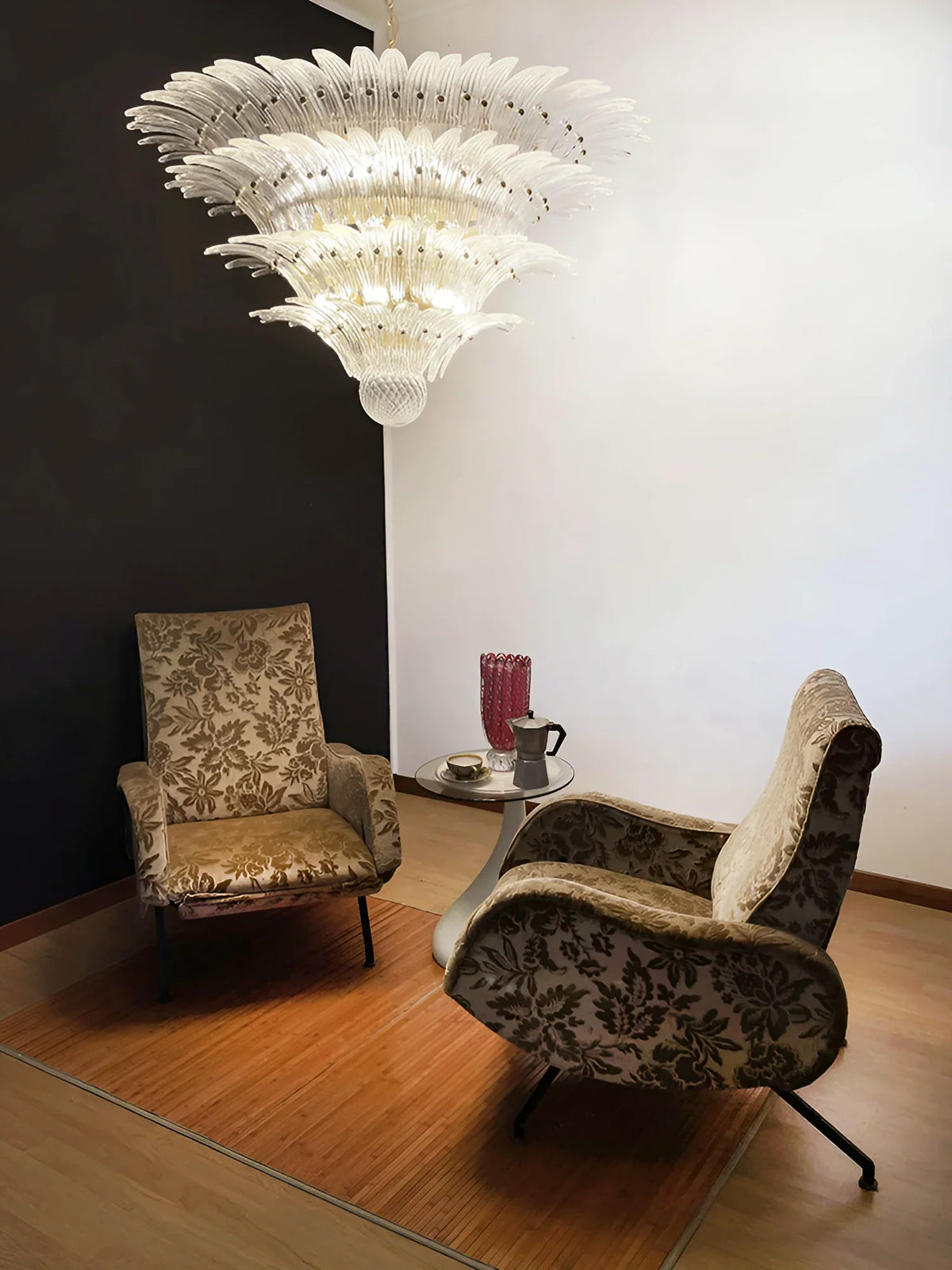 Murano-Style Palmette Glass Transparent Chandelier