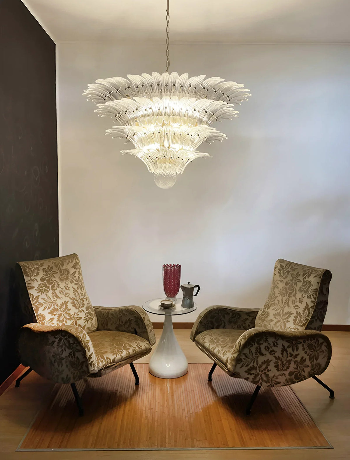 Murano-Style Palmette Glass Transparent Chandelier