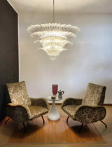 Murano-Style Palmette Glass Transparent Chandelier