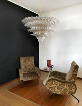 Murano-Style Palmette Glass Transparent Chandelier