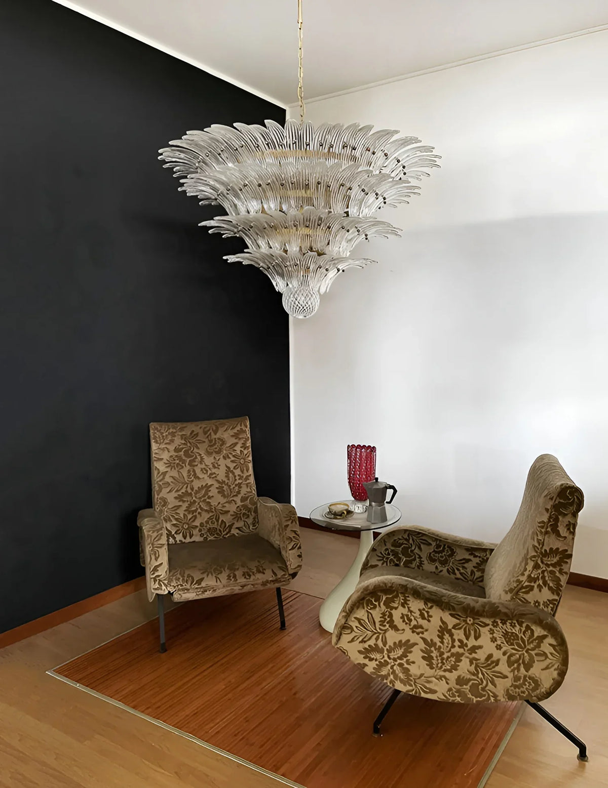 Murano-Style Palmette Glass Transparent Chandelier