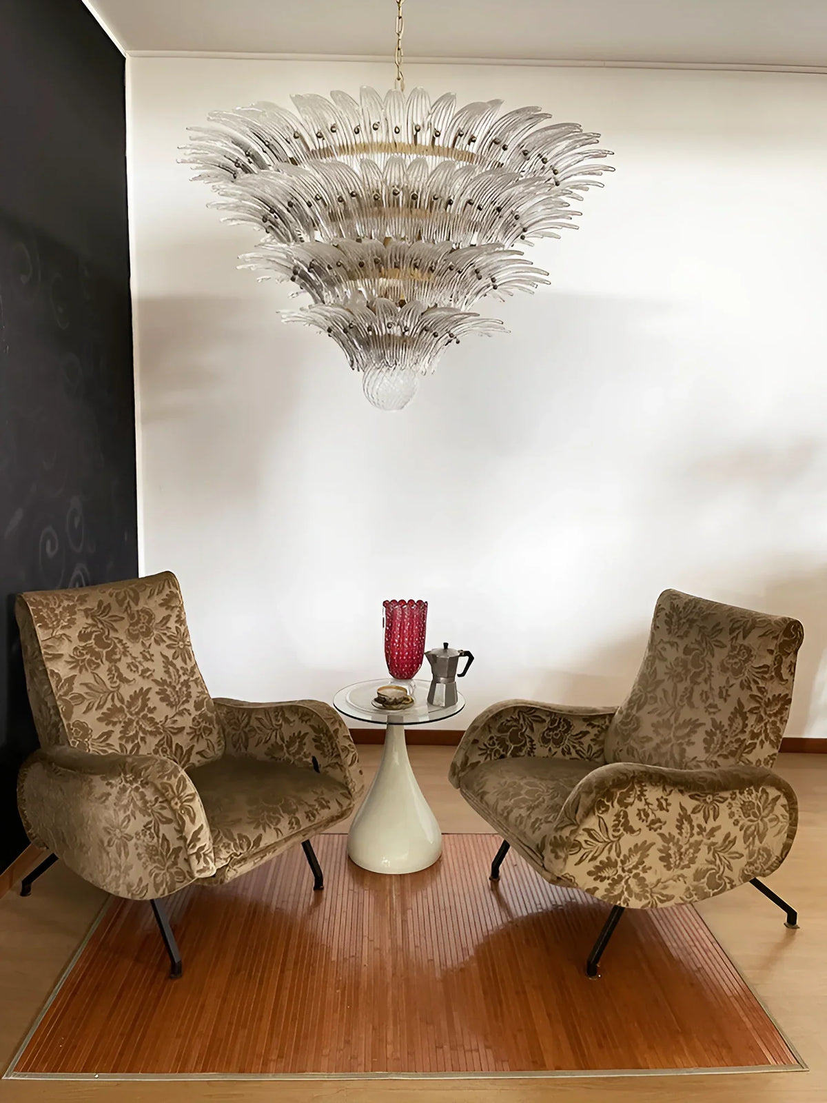 Murano-Style Palmette Glass Transparent Chandelier