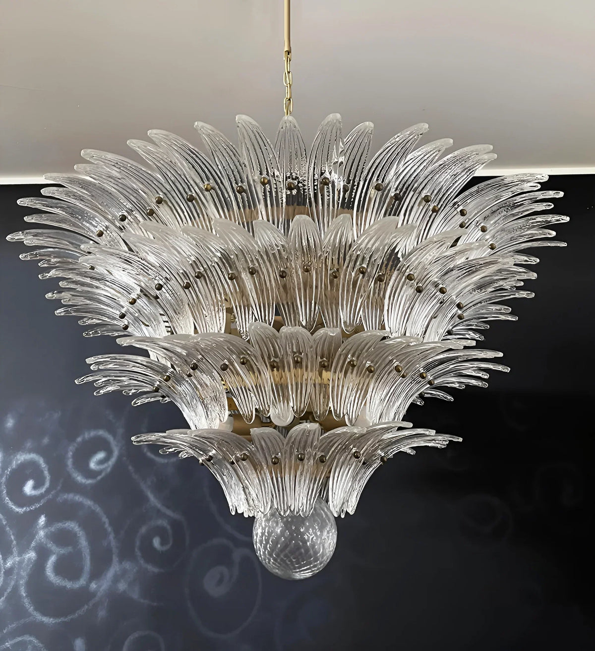 Murano-Style Palmette Glass Transparent Chandelier