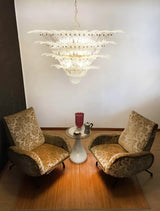 Murano-Style Palmette Glass Transparent Chandelier