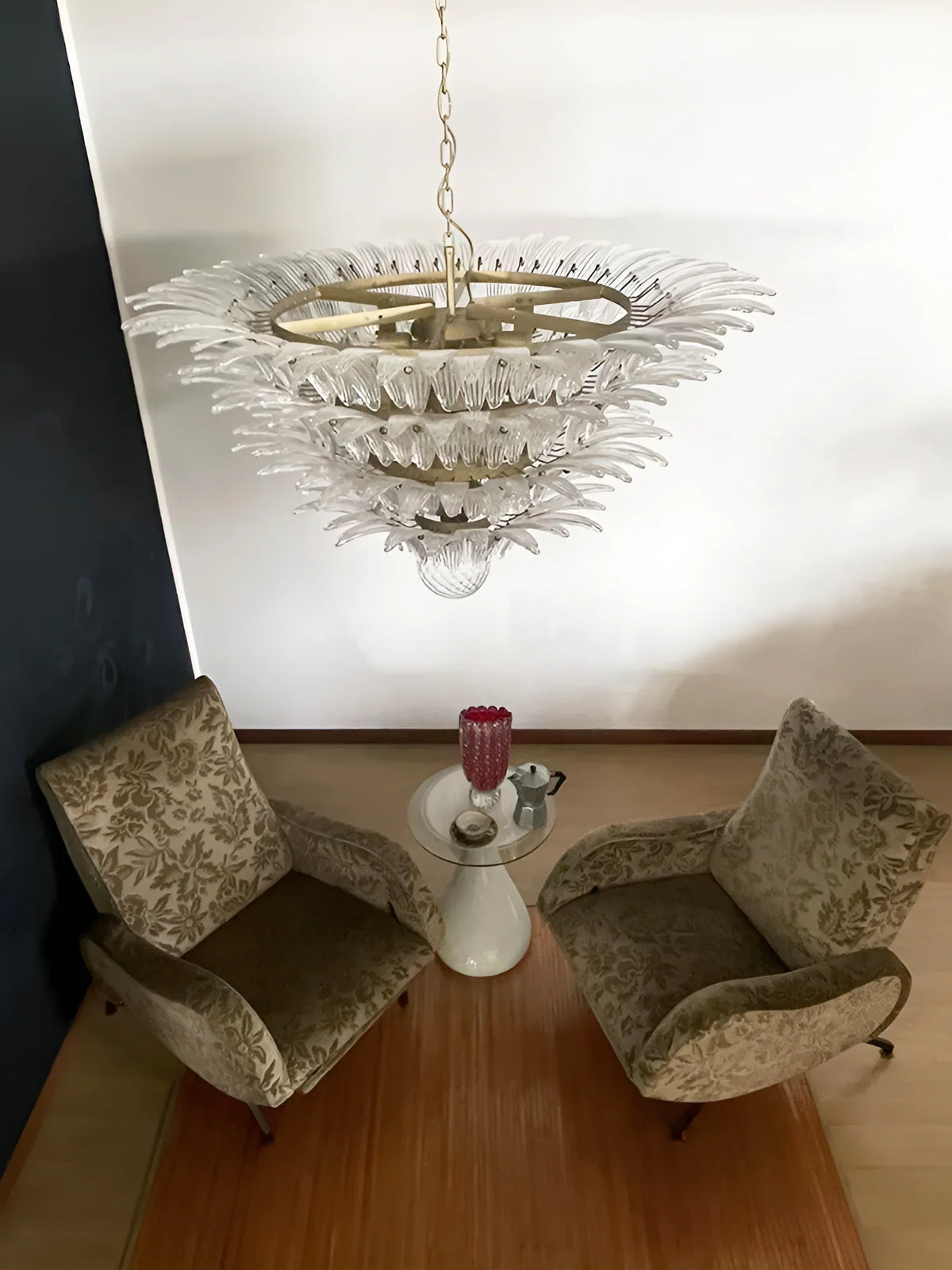 Murano-Style Palmette Glass Transparent Chandelier
