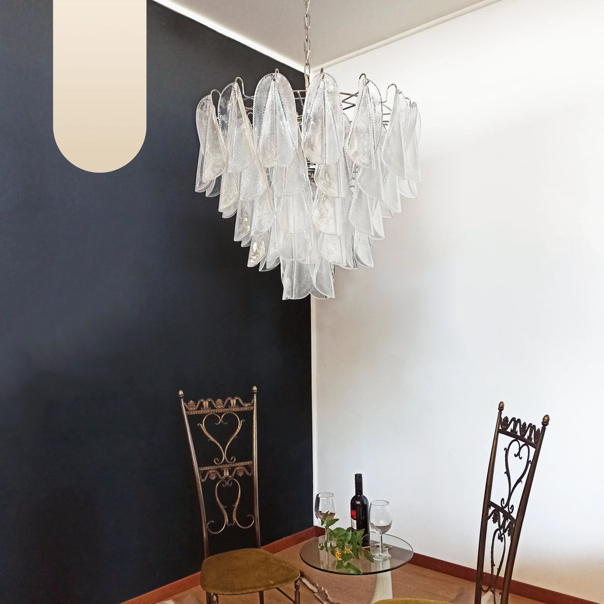 Murano-Style Glass Leaves Transparent Chandelier