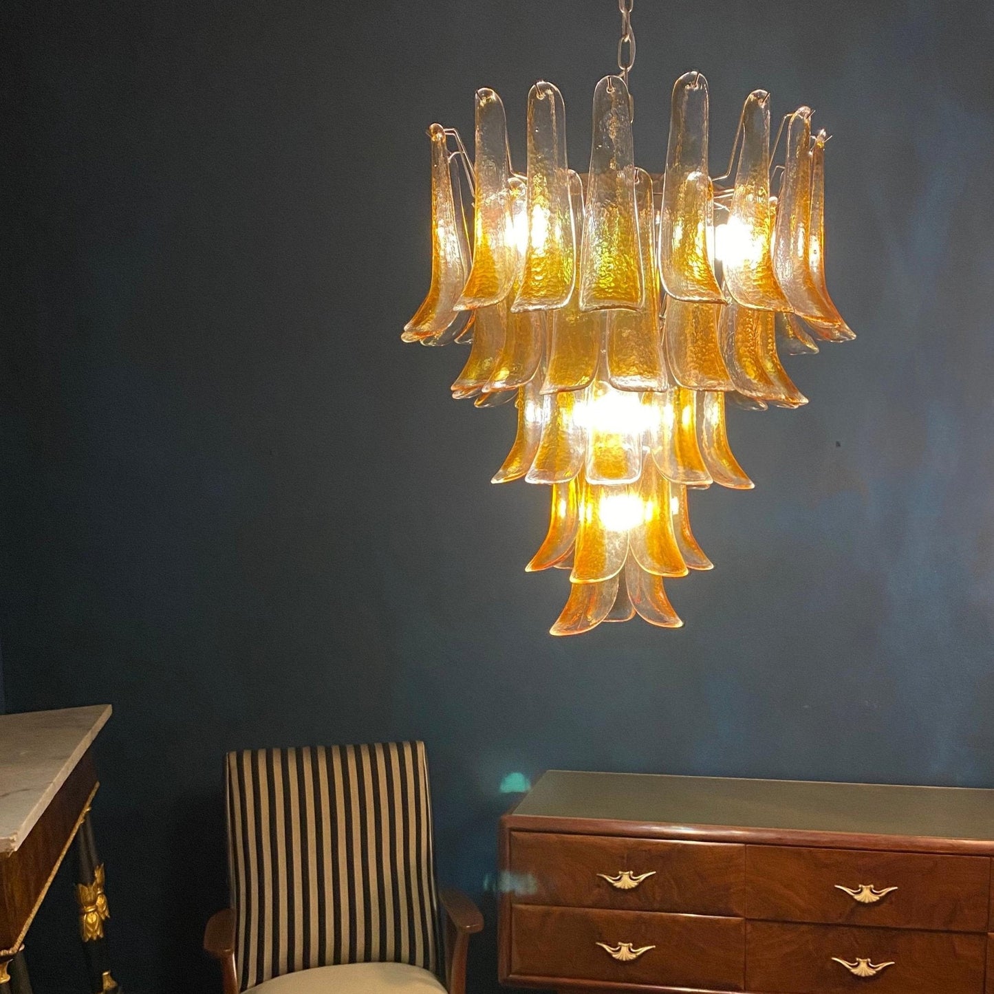 Amber Glass Petals Chandelier 26″