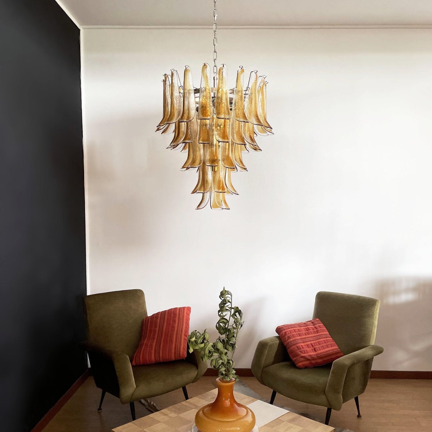 Amber Glass Petals Chandelier 26″