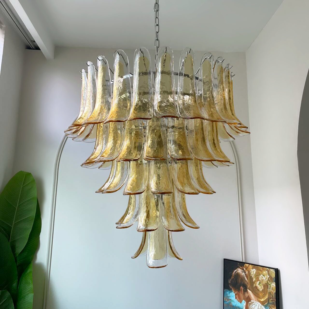 Amber Glass Petals Chandelier 26″