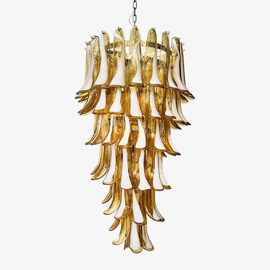 Glass Amber Petals Spiral Chandelier H 47.2″