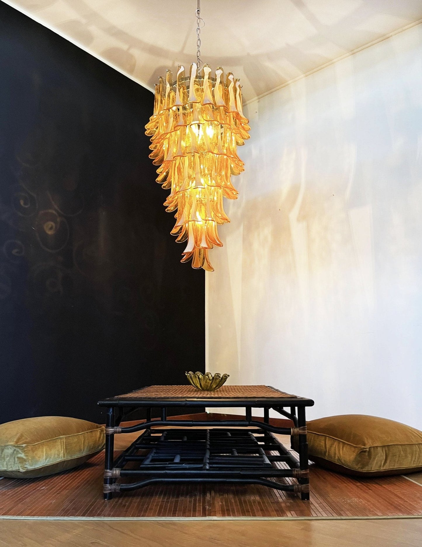 Glass Amber Petals Spiral Chandelier H 47.2″