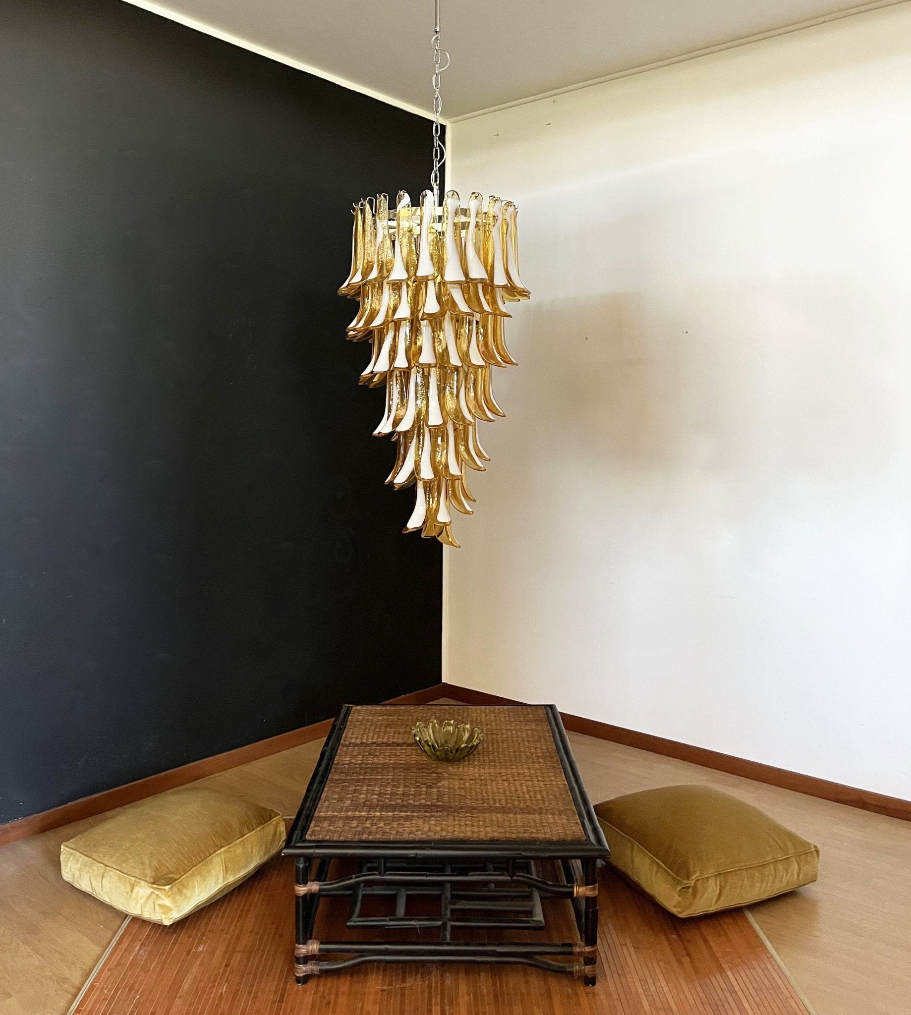 Glass Amber Petals Spiral Chandelier H 47.2″