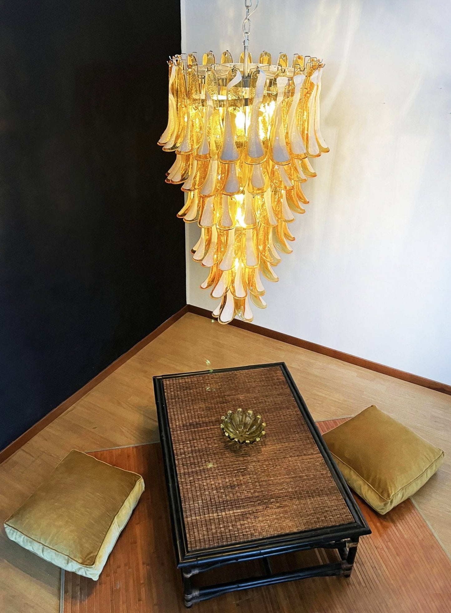 Glass Amber Petals Spiral Chandelier H 47.2″