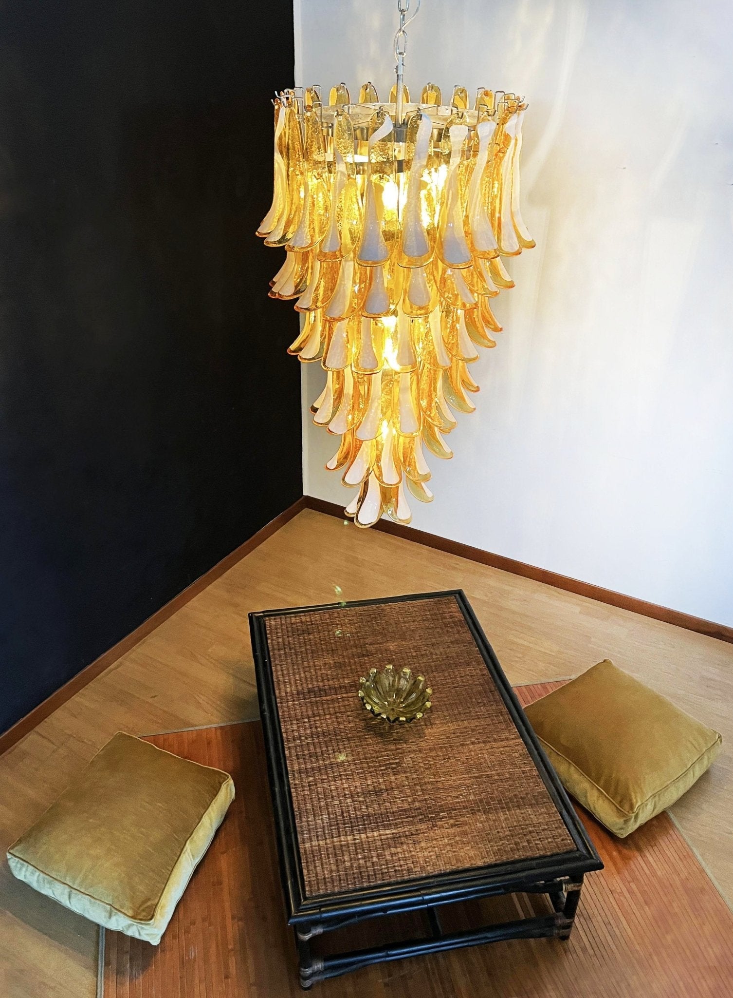 Glass Amber Petals Spiral Chandelier H 47.2″