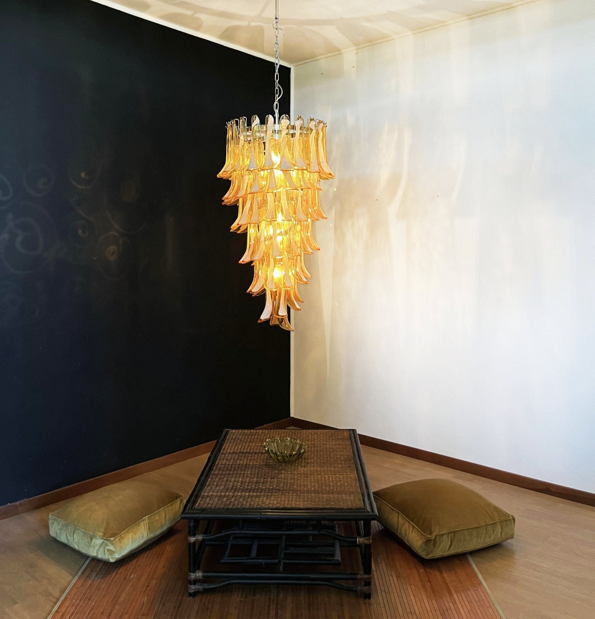 Glass Amber Petals Spiral Chandelier H 47.2″