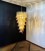 Glass Amber Petals Spiral Chandelier H 47.2″