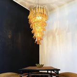 Glass Amber Petals Spiral Chandelier H 47.2″