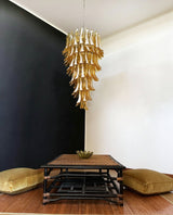 Glass Amber Petals Spiral Chandelier H 47.2″