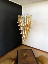 Glass Amber Petals Spiral Chandelier H 47.2″