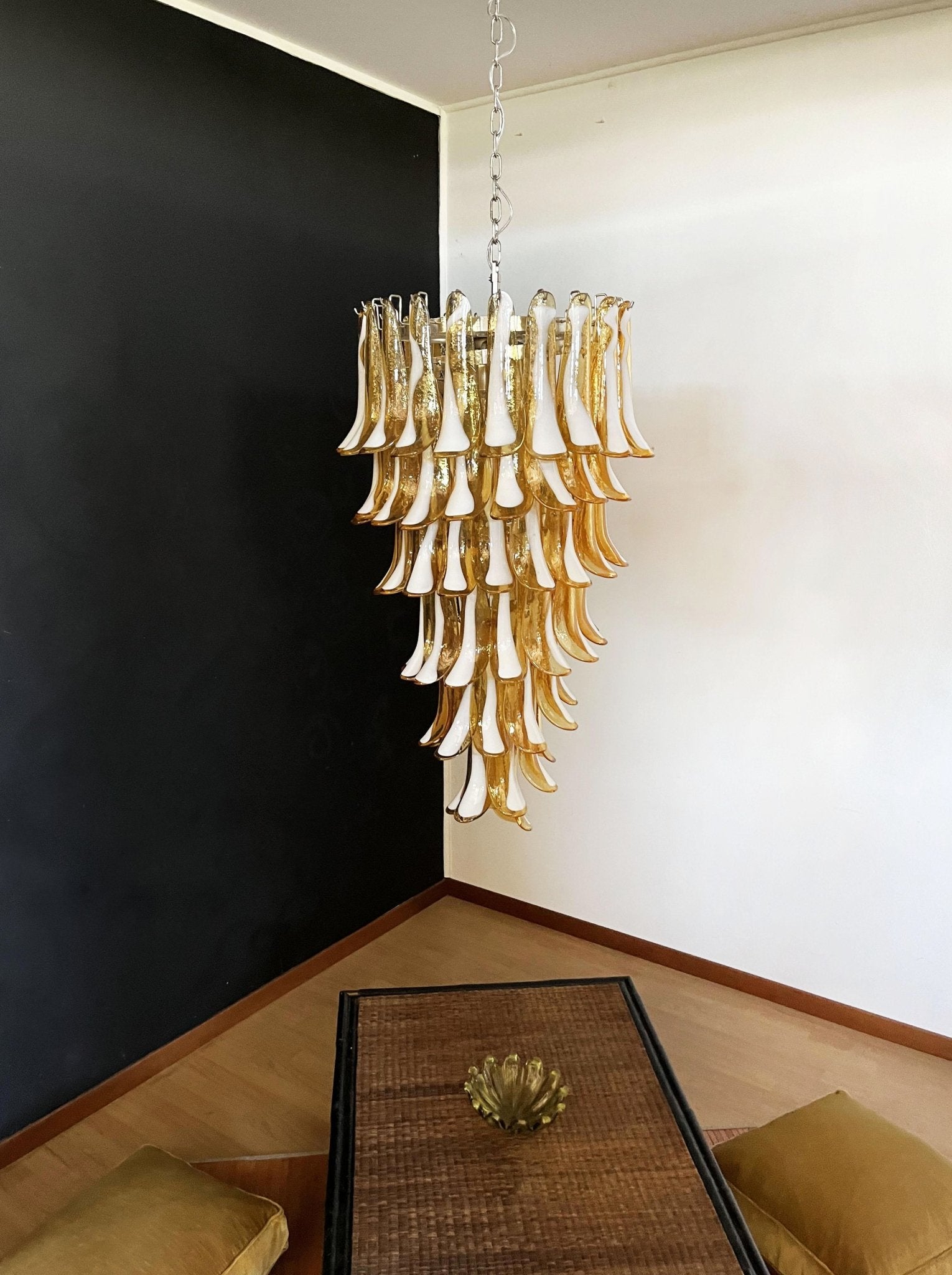 Glass Amber Petals Spiral Chandelier H 47.2″