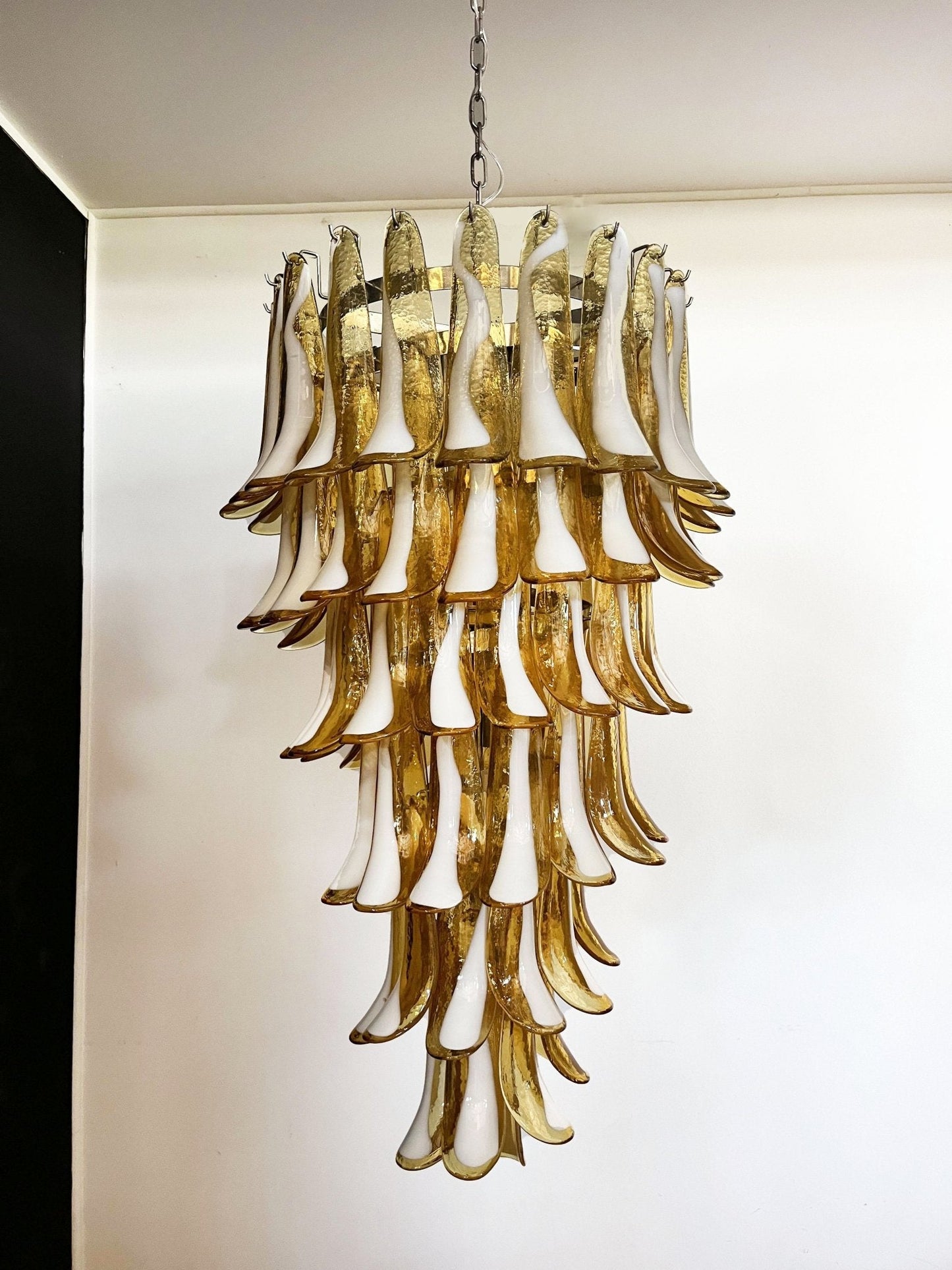 Glass Amber Petals Spiral Chandelier H 47.2″