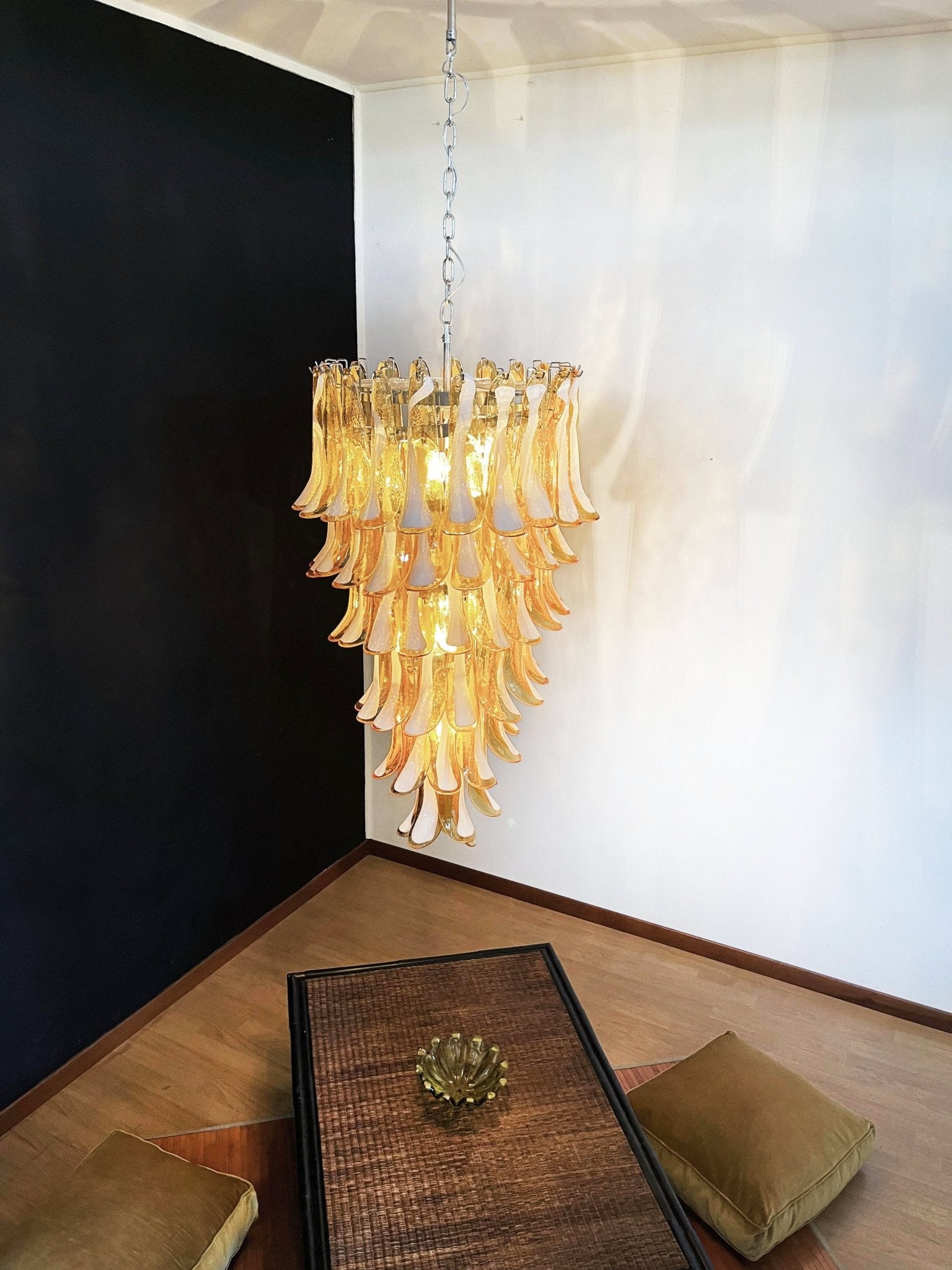 Glass Amber Petals Spiral Chandelier H 47.2″