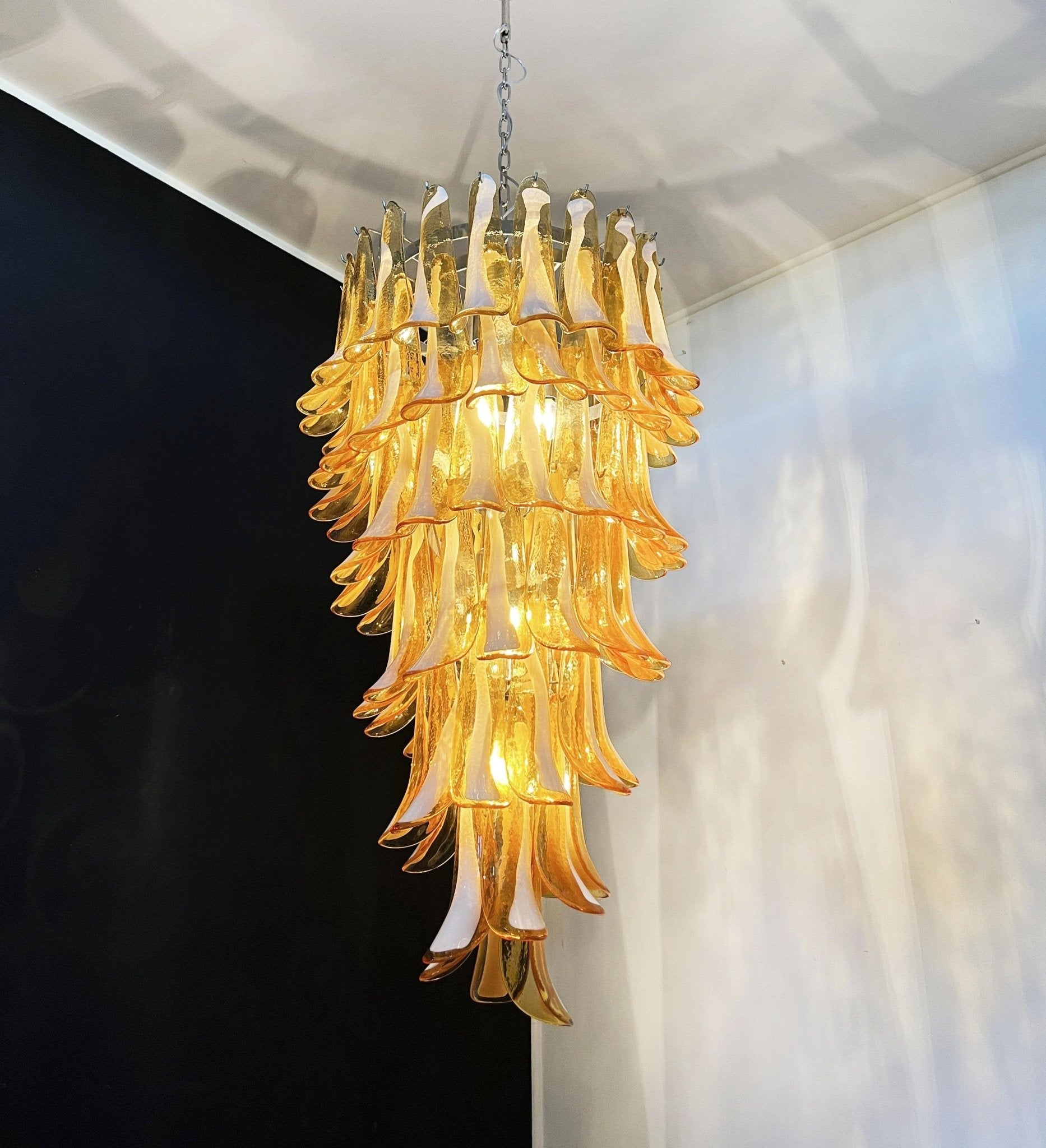 Glass Amber Petals Spiral Chandelier H 47.2″