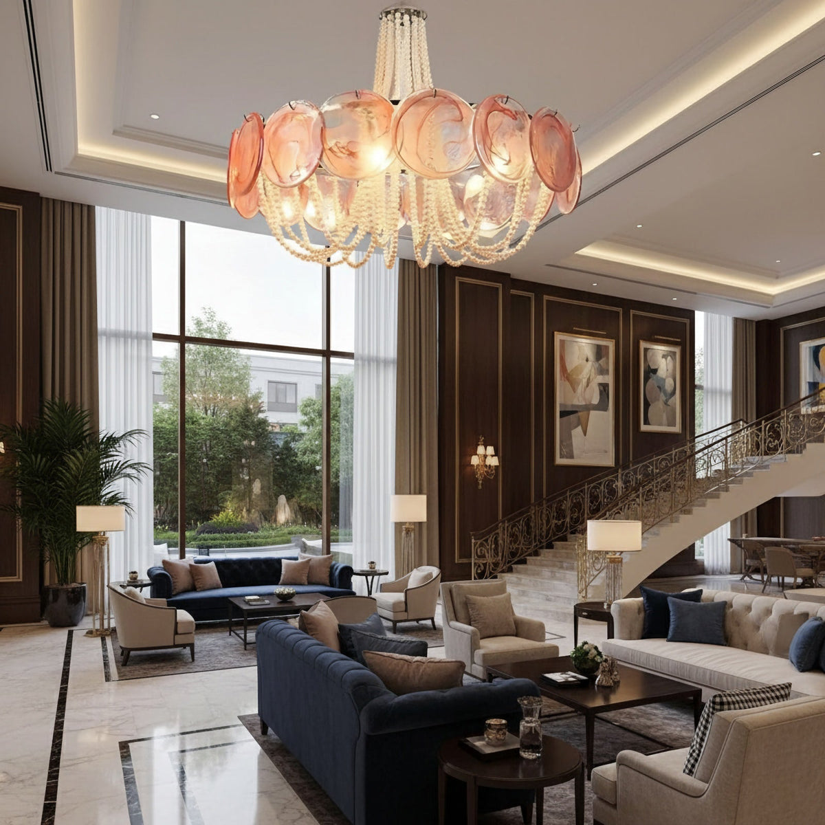Murano-Style Pink Disc Glass Chandelier