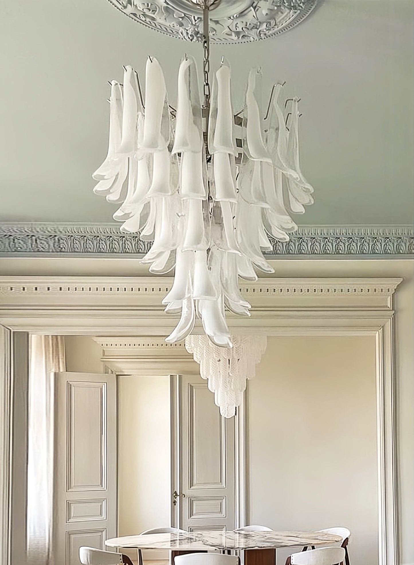 White Glass Petals Chandelier 25.6″D
