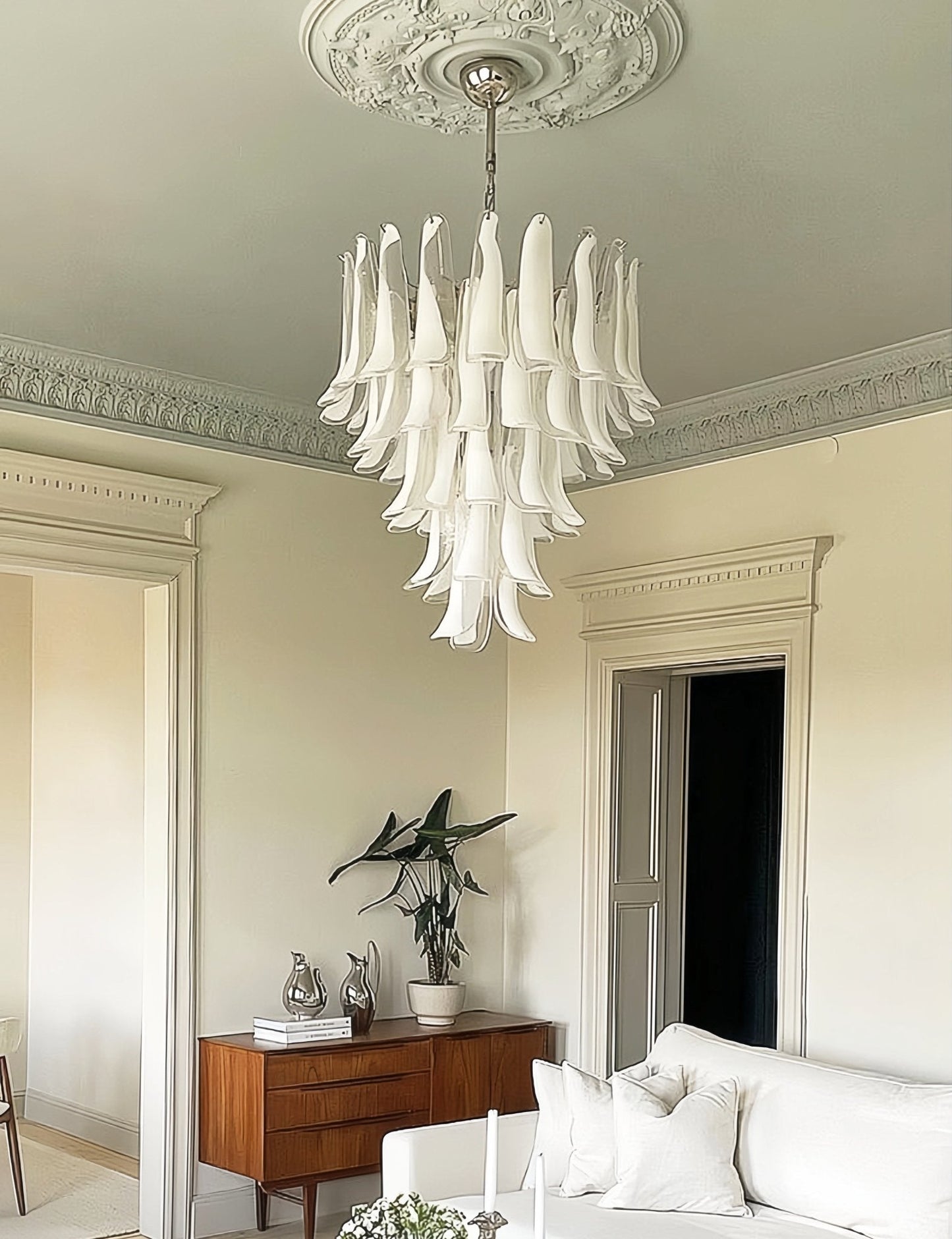 White Glass Petals Chandelier 25.6″D