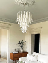 White Glass Petals Chandelier 25.6″D