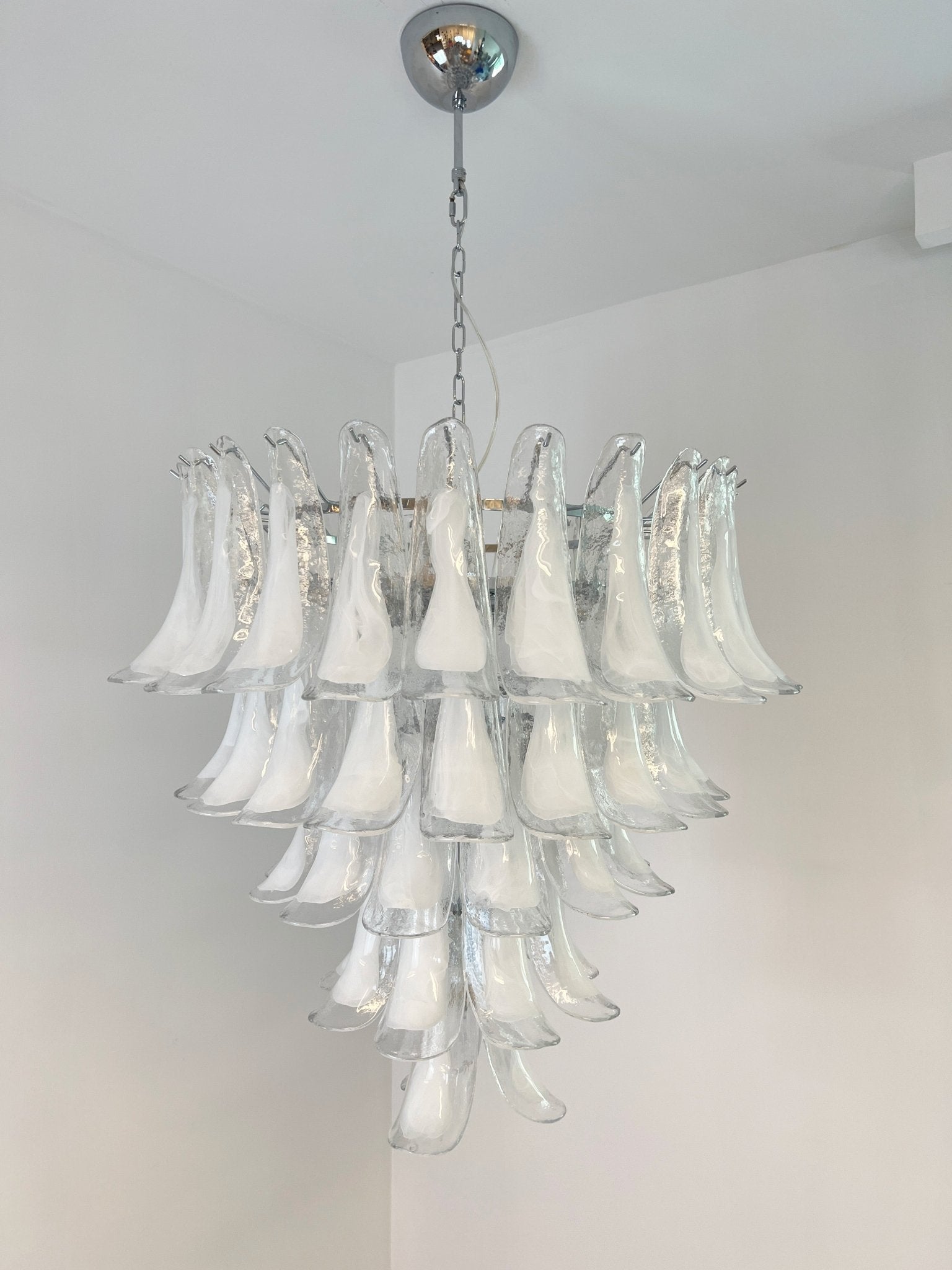 White Glass Petals Chandelier 25.6″D